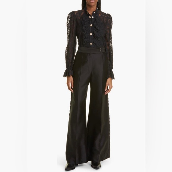 Zimmermann Tops - NEW $650 Zimmermann Rhinestone Flower Snap Cotton Blend Lace Top, Black, 0/US 4!
